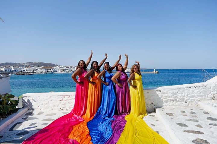 Group Flying Dress Photoshoot Mykonos