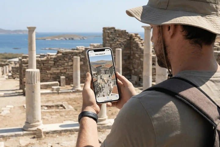 Mykonos Sunset Cruise to Rhenia, 3D Self-Tour of Delos, Dinner