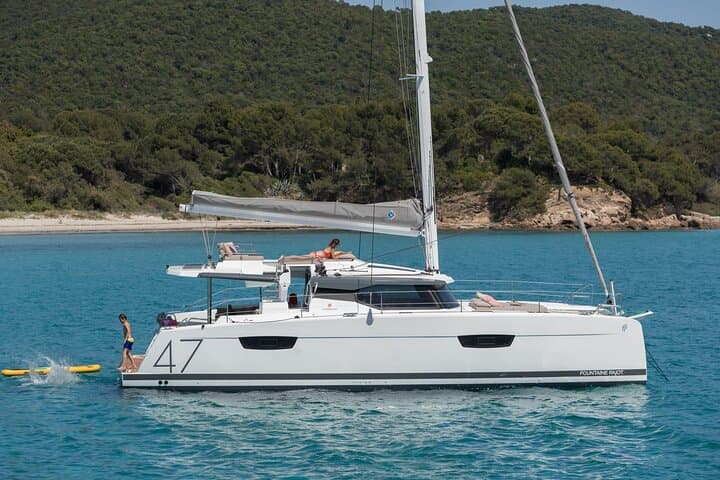 Mykonos: Luxury Catamaran Cruise with Meal, Drinks & Transport